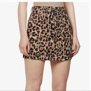 Reformation leopard denim mini skirt